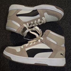 Puma Men's Cream and Black High-Top Sneakers